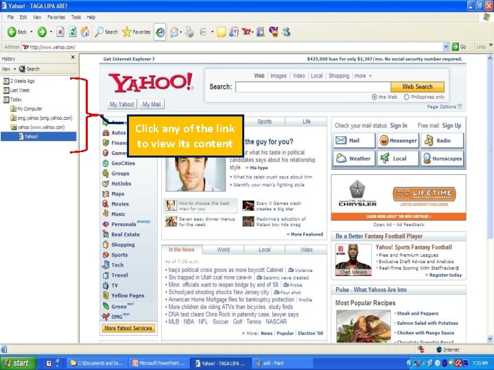 Click any of the link to view its content 