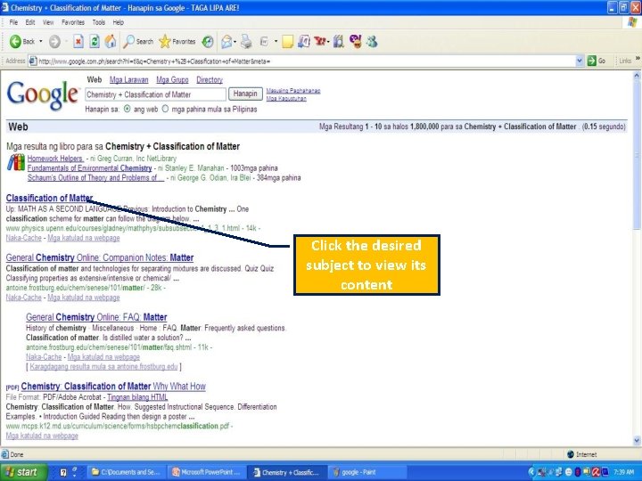 Click the desired subject to view its content 