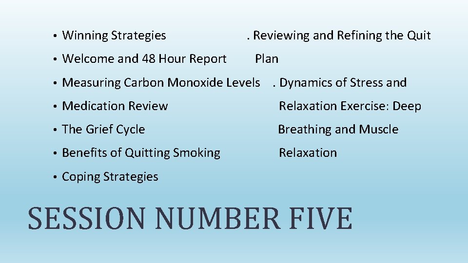  • Winning Strategies . Reviewing and Refining the Quit • Welcome and 48