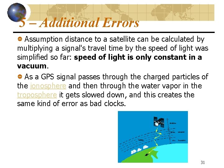 5 – Additional Errors Assumption distance to a satellite can be calculated by multiplying