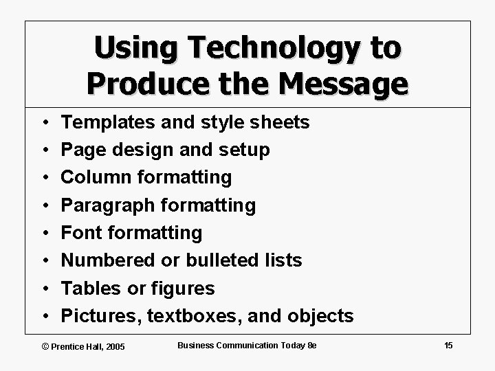 Using Technology to Produce the Message • • Templates and style sheets Page design