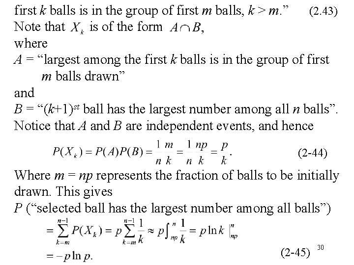 first k balls is in the group of first m balls, k > m.