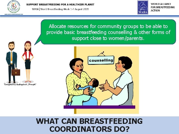 Allocate resources for community groups to be able to provide basic breastfeeding counselling &