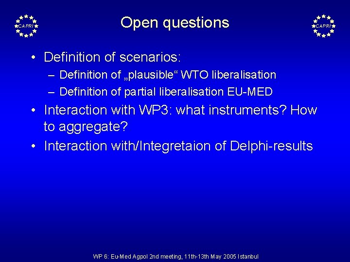 Outline CAPRI A remember on the scenarios Interaction