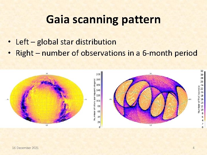 Gaia scanning pattern • Left – global star distribution • Right – number of
