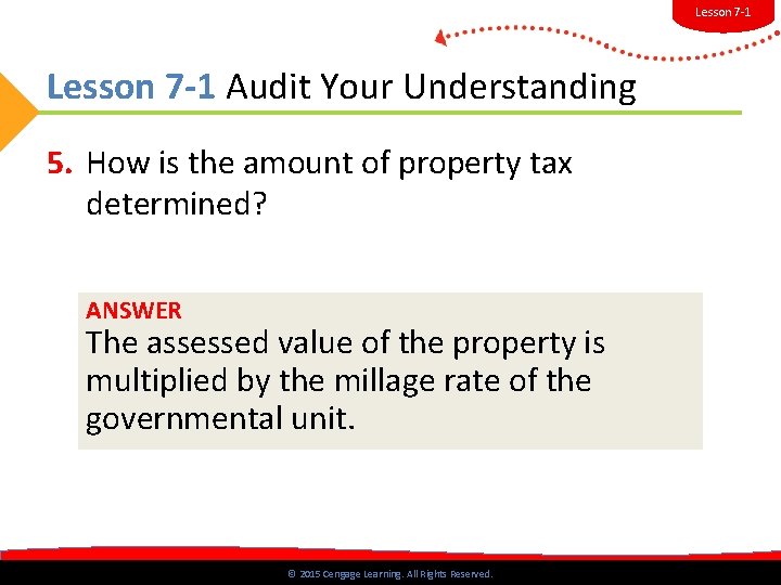 Lesson 7 -1 Audit Your Understanding 5. How is the amount of property tax