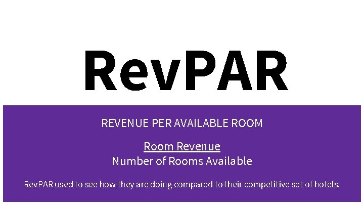 Rev. PAR REVENUE PER AVAILABLE ROOM Room Revenue Number of Rooms Available Rev. PAR