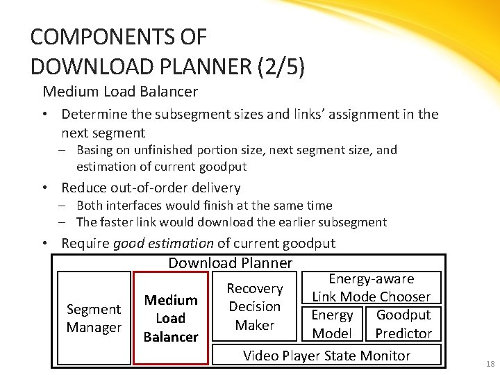 COMPONENTS OF DOWNLOAD PLANNER (2/5) Medium Load Balancer • Determine the subsegment sizes and