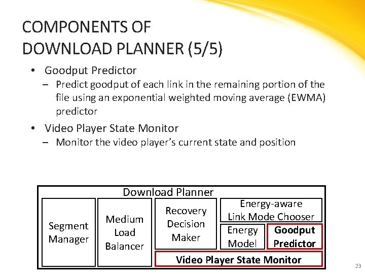 COMPONENTS OF DOWNLOAD PLANNER (5/5) • Goodput Predictor ‒ Predict goodput of each link
