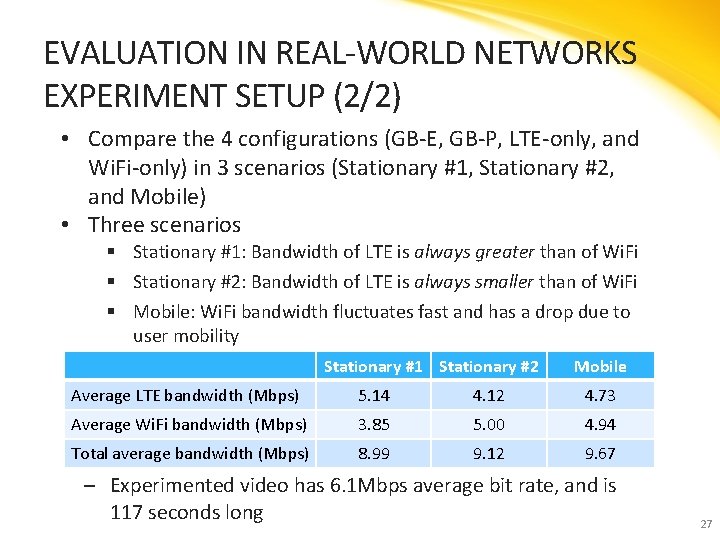 EVALUATION IN REAL-WORLD NETWORKS EXPERIMENT SETUP (2/2) • Compare the 4 configurations (GB-E, GB-P,