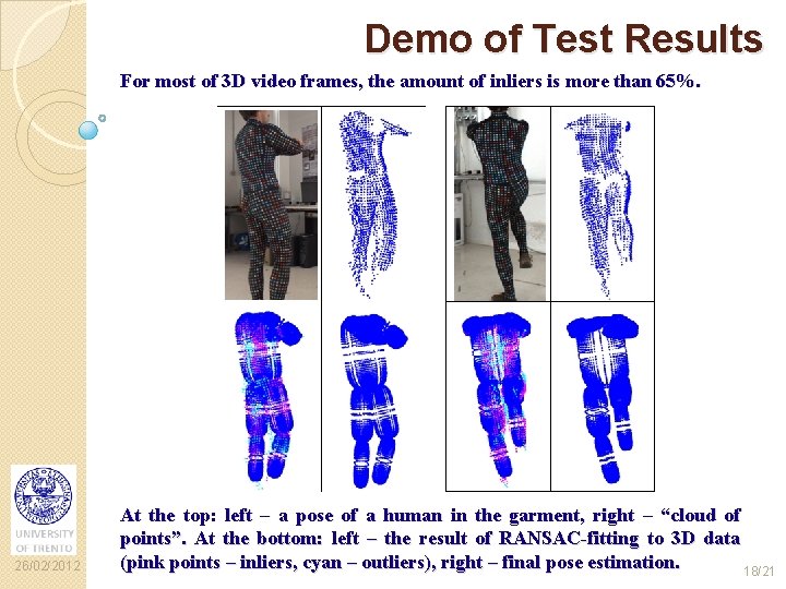 Demo of Test Results For most of 3 D video frames, the amount of