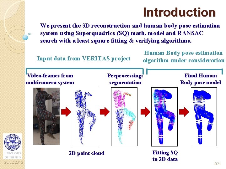Introduction We present the 3 D reconstruction and human body pose estimation system using
