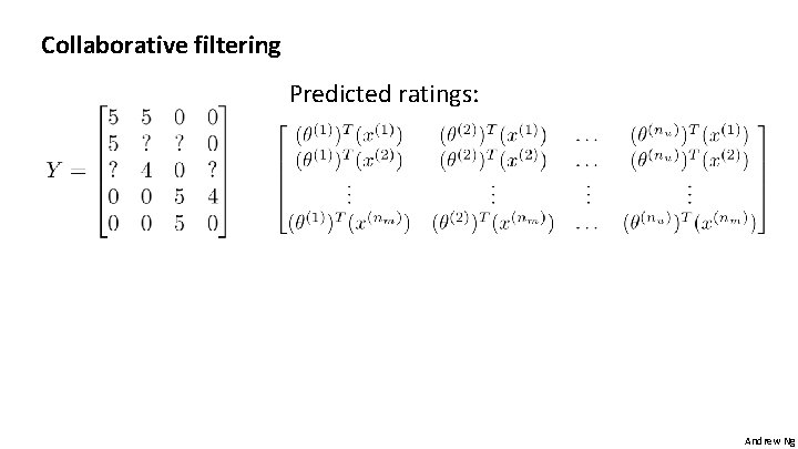 Collaborative filtering Predicted ratings: Andrew Ng Collaborative filtering Predicted ratings: Andrew Ng