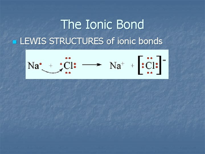 The Ionic Bond n LEWIS STRUCTURES of ionic bonds 