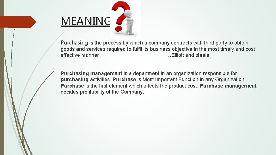MEANING Purchasing is the process by which a company contracts with third party to