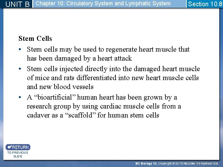 UNIT B Chapter 10: Circulatory System and Lymphatic System Section 10. 8 Stem Cells