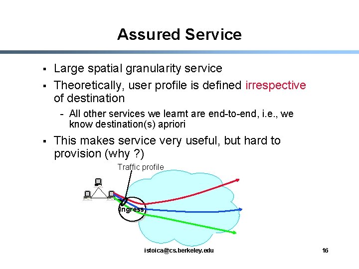 Assured Service § § Large spatial granularity service Theoretically, user profile is defined irrespective