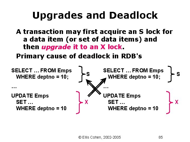 Upgrades and Deadlock A transaction may first acquire an S lock for a data