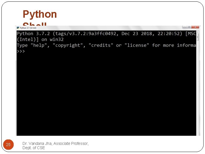 Python Shell 25 Dr. Vandana Jha, Associate Professor, Dept. of CSE 