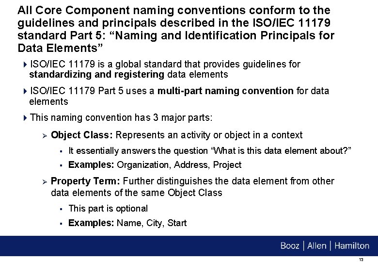 All Core Component naming conventions conform to the guidelines and principals described in the