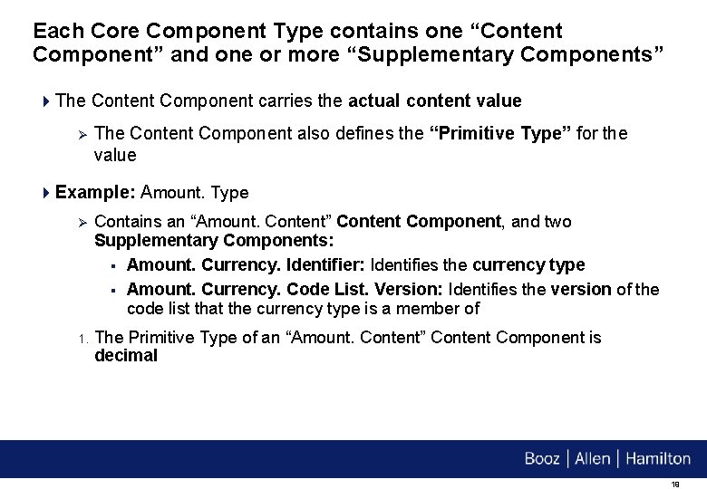 Each Core Component Type contains one “Content Component” and one or more “Supplementary Components”