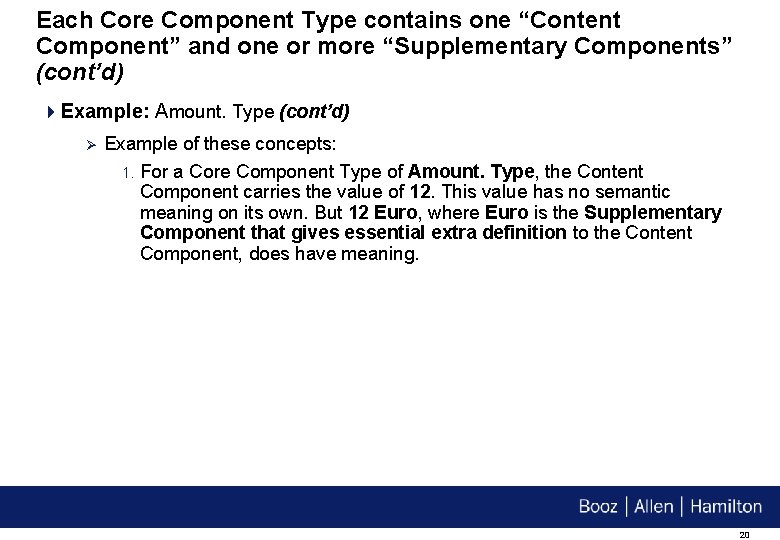 Each Core Component Type contains one “Content Component” and one or more “Supplementary Components”