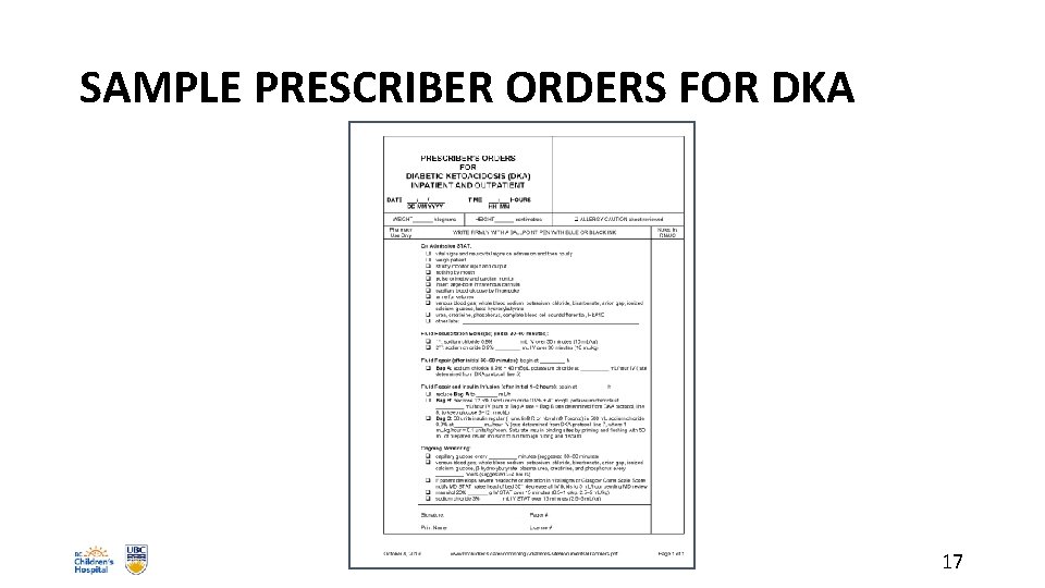 SAMPLE PRESCRIBER ORDERS FOR DKA 17 