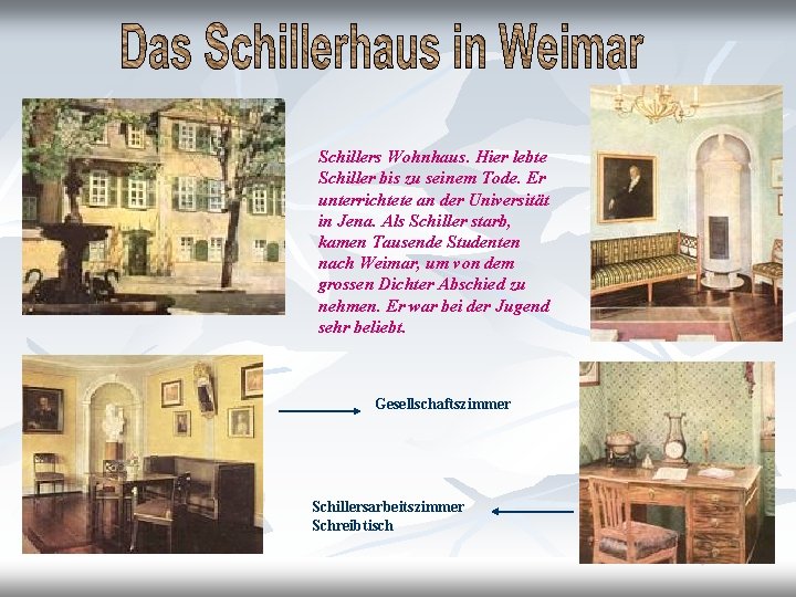 Schillers Wohnhaus. Hier lebte Schiller bis zu seinem Tode. Er unterrichtete an der Universität