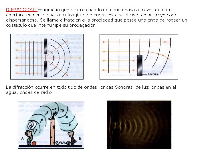 DIFRACCION: Fenómeno que ocurre cuando una onda pasa a través de una abertura menor