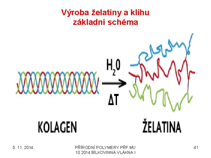 Výroba želatiny a klihu základní schéma 5. 11. 2014 PŘÍRODNÍ POLYMERY PŘF MU 10