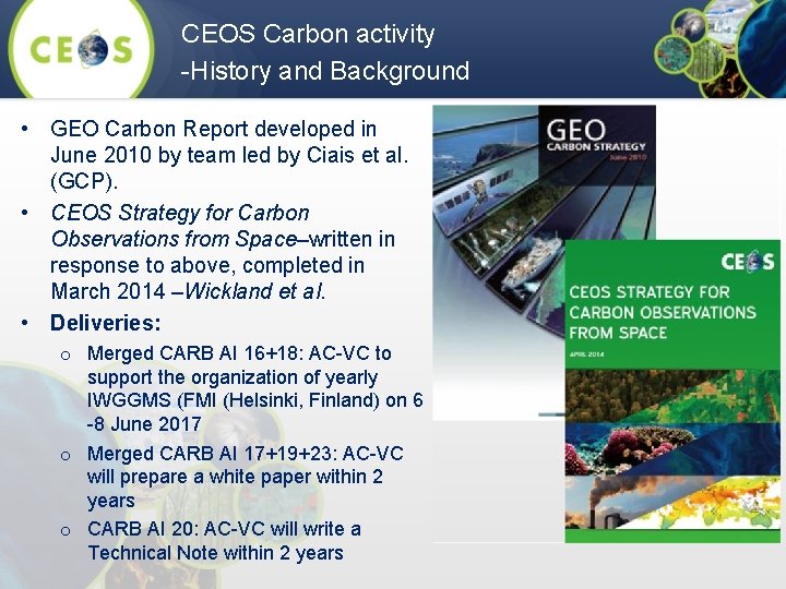 CEOS Carbon activity -History and Background • GEO Carbon Report developed in June 2010