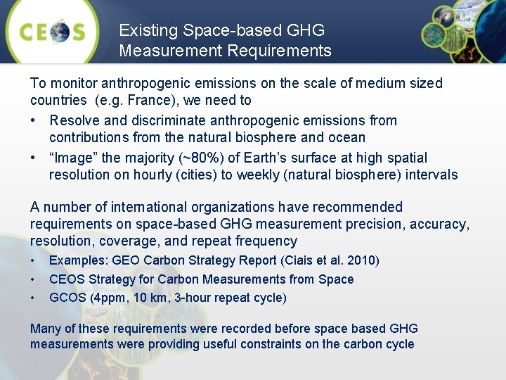 Existing Space-based GHG Measurement Requirements To monitor anthropogenic emissions on the scale of medium
