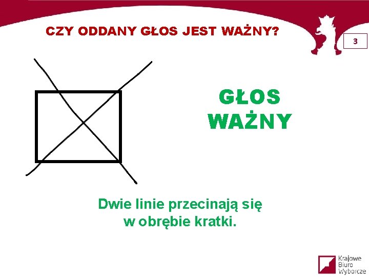 CZY ODDANY GŁOS JEST WAŻNY? GŁOS WAŻNY Dwie linie przecinają się w obrębie kratki.