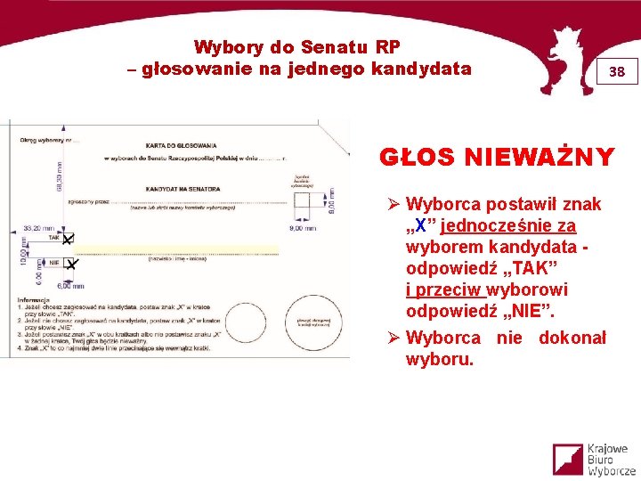 Wybory do Senatu RP – głosowanie na jednego kandydata 38 GŁOS NIEWAŻNY Ø Wyborca