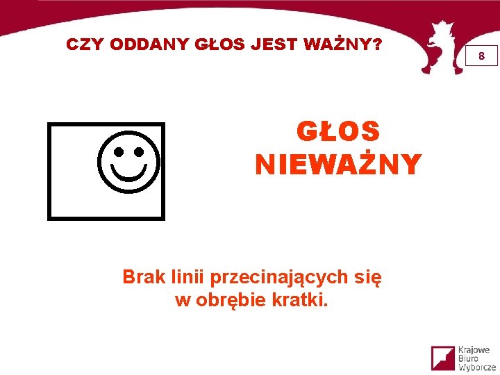 CZY ODDANY GŁOS JEST WAŻNY? GŁOS NIEWAŻNY Brak linii przecinających się w obrębie kratki.
