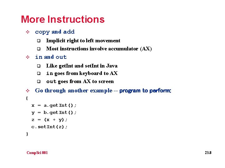 More Instructions v copy and add q q v in and out q q More Instructions v copy and add q q v in and out q q