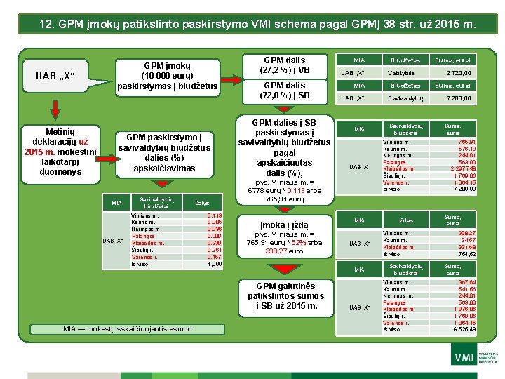 12. GPM įmokų patikslinto paskirstymo VMI schema pagal GPMĮ 38 str. už 2015 m.