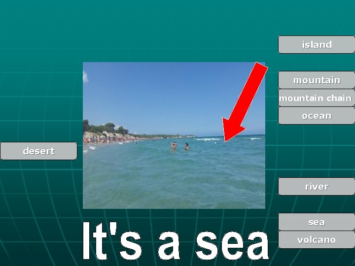 island mountain chain ocean desert river sea volcano 