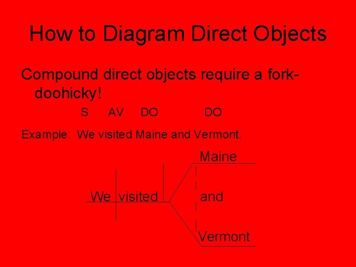 How to Diagram Direct Objects Compound direct objects require a forkdoohicky! S AV DO