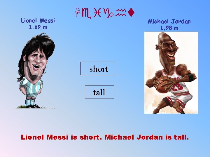 Lionel Messi Height 1, 69 m Michael Jordan 1, 98 m short tall Lionel