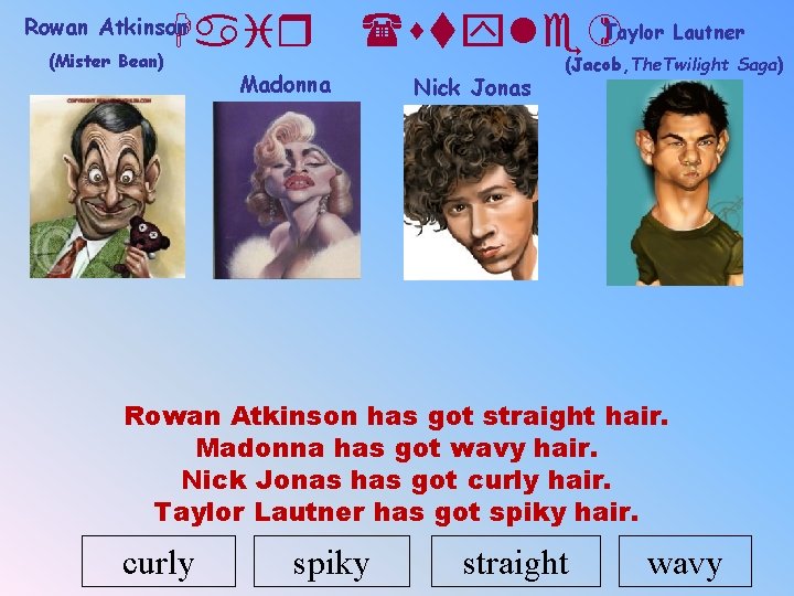 Hair Rowan Atkinson (Mister Bean) (style)Taylor Lautner Madonna Nick Jonas (Jacob, The. Twilight Saga)