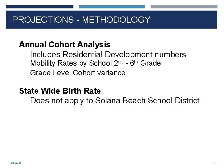 PROJECTIONS - METHODOLOGY Annual Cohort Analysis Includes Residential Development numbers Mobility Rates by School