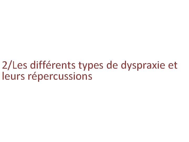 2/Les différents types de dyspraxie et leurs répercussions 