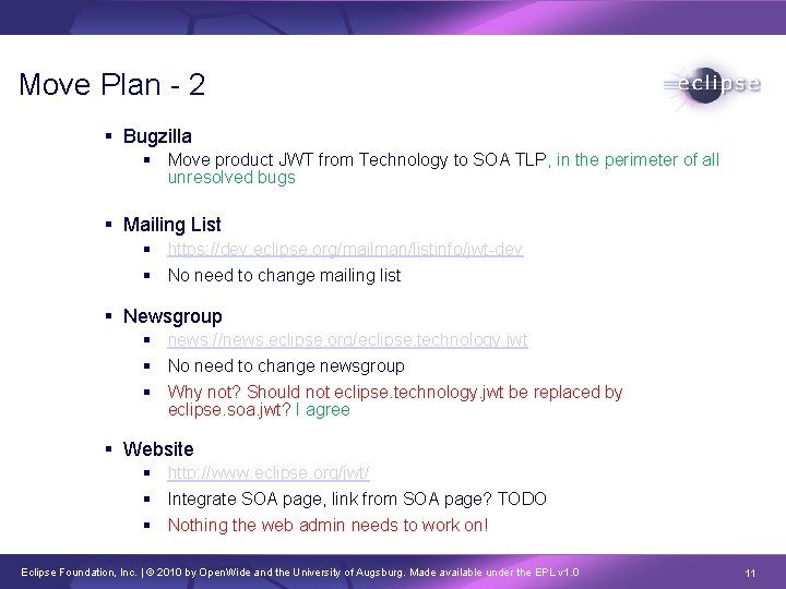 Move Plan - 2 Bugzilla Move product JWT from Technology to SOA TLP, in
