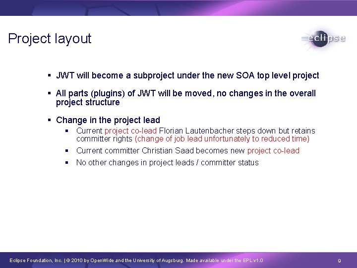 Project layout JWT will become a subproject under the new SOA top level project Project layout JWT will become a subproject under the new SOA top level project