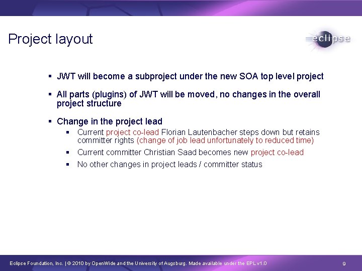 Project layout JWT will become a subproject under the new SOA top level project