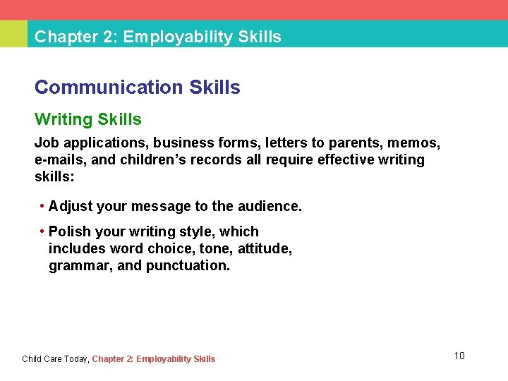 Chapter 2: Employability Skills Communication Skills Writing Skills Job applications, business forms, letters to