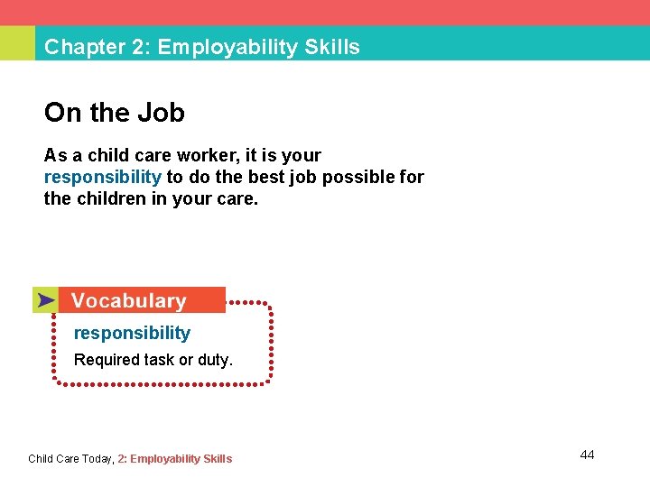 Chapter 2: Employability Skills On the Job As a child care worker, it is