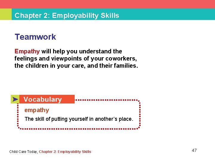 Chapter 2: Employability Skills Teamwork Empathy will help you understand the feelings and viewpoints