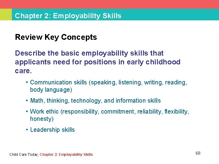 Chapter 2: Employability Skills Review Key Concepts Describe the basic employability skills that applicants